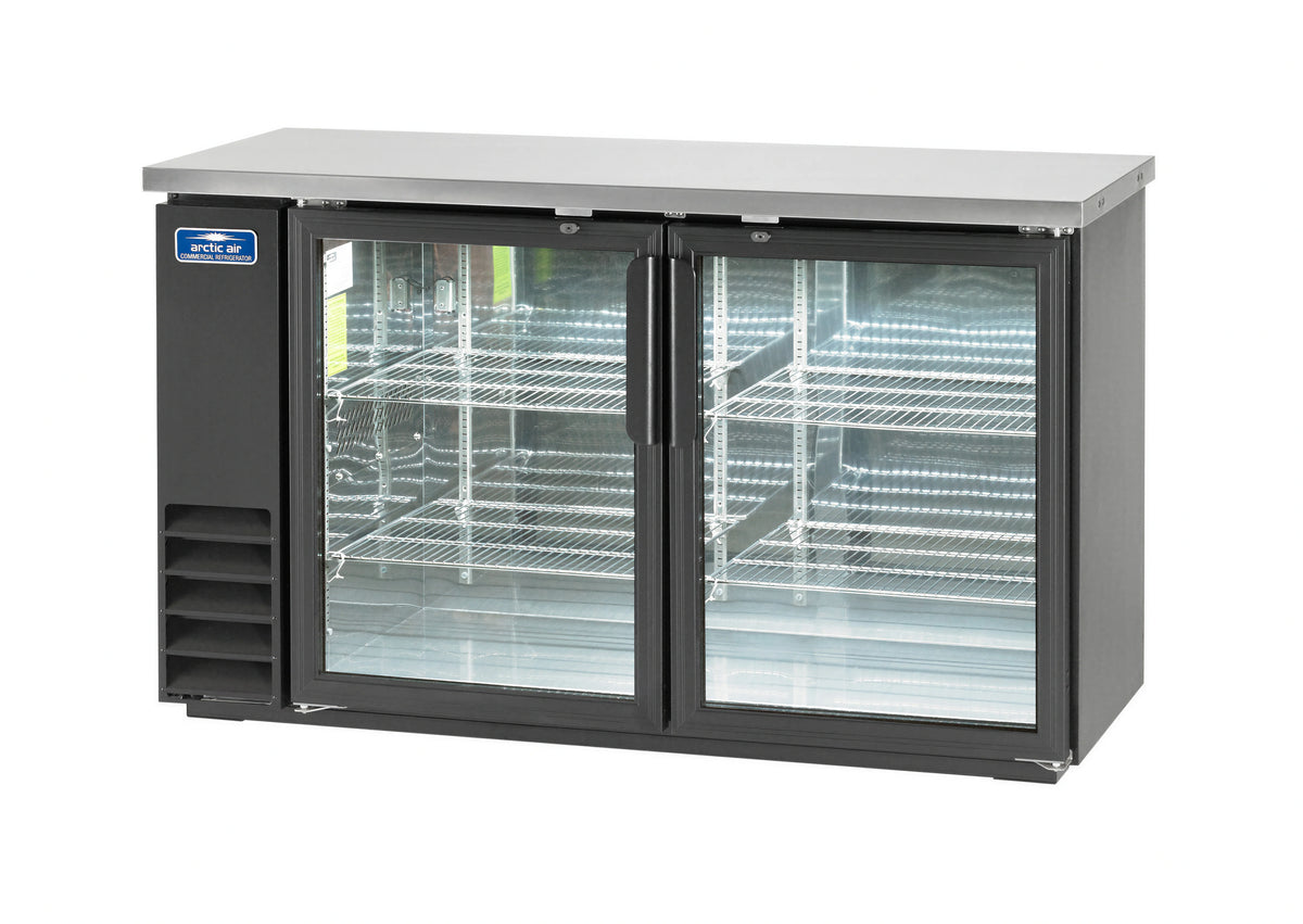 Arctic Air ABB60G Two-Section Glass Door Back Bar Refrigerator, 61-Inch, 16.7 Cu. Ft., Black, Side-Mounted Self-Contained
