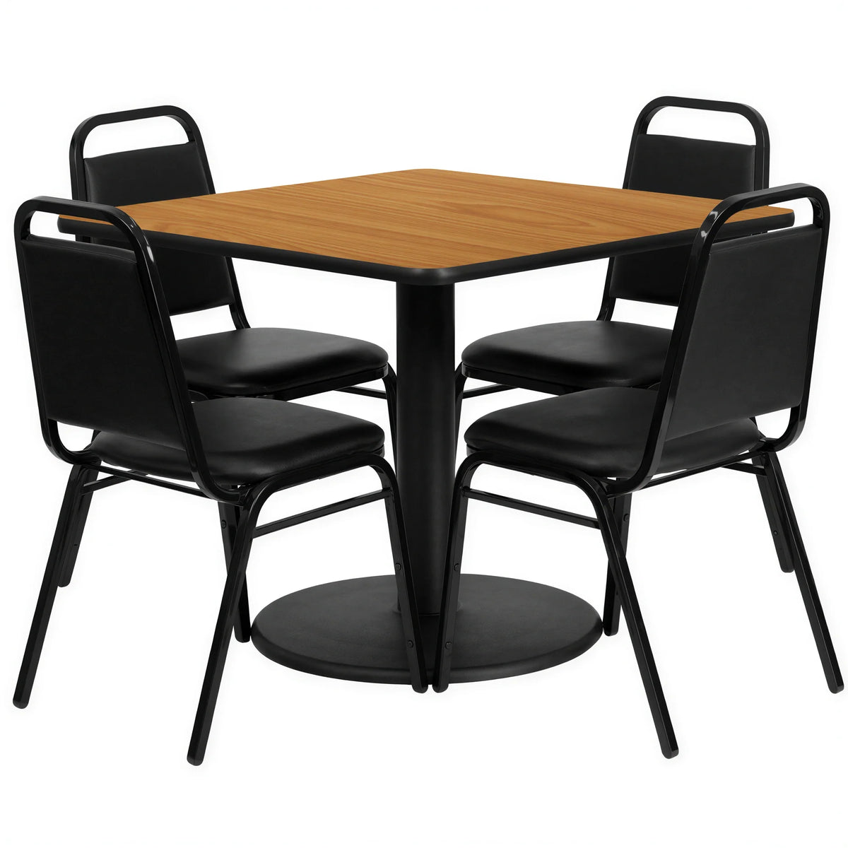 Flash Furniture RSRB1011-GG Square Table and Banquet Chair Set with 36-Inch Table and 4 Black Vinyl Chairs