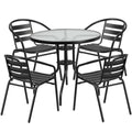 Flash Furniture TLH-072RD-017CBK4-GG Round Table and 4 Stacking Cafe Armchairs, 31-1/2" Diameter x 28"H, Black