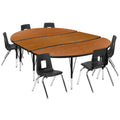 Flash Furniture Emmy XU-GRP-14CH-A3060CON-60-OAK-T-P-GG Oval Adjustable-Height Activity Table and 6 Stack Chairs, Oak/Black