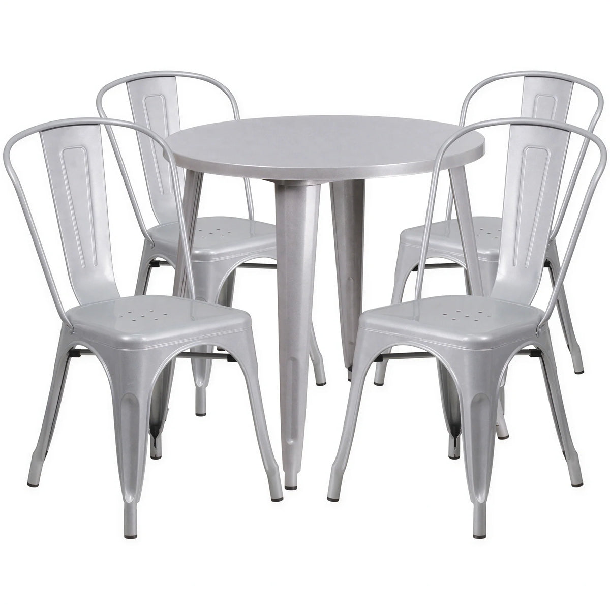 Flash Furniture CH-51090TH-4-18CAFE-SIL-GG Round Table and 4-Chair Set, 30" Table, Silver Metal Chairs