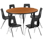 Flash Furniture Emmy XU-GRP-18CH-A48-HCIRC-OAK-T-A-GG 48" Round Adjustable-Height Activity Table with 6 Stack Chairs, Oak/Black
