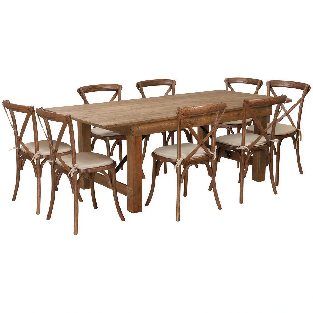 Flash Furniture Hercules XA-FARM-10-GG Rectangular Farm Table Set with 84" x 40" x 30" Folding Table and 8 Stacking Cross-Back Chairs