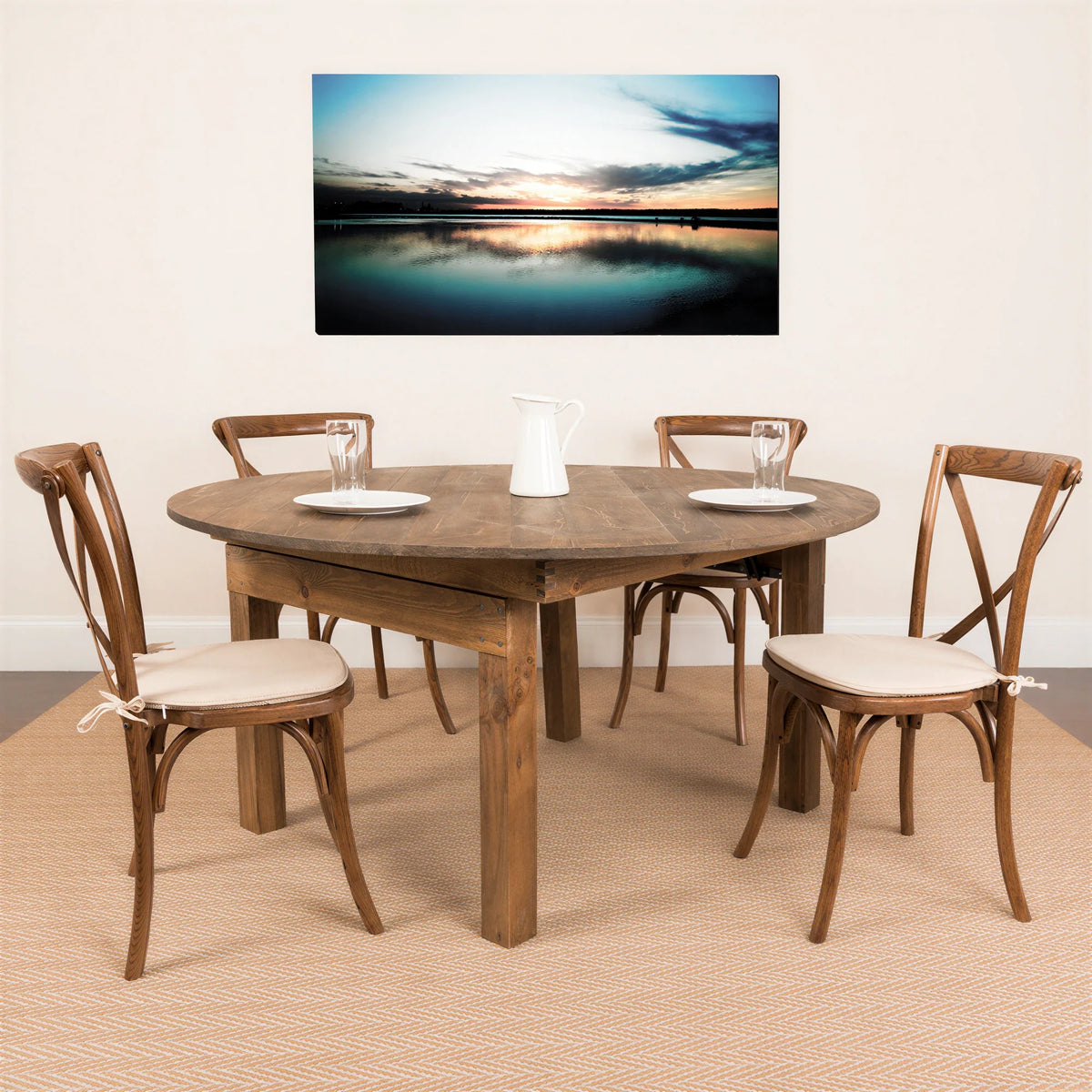 Flash Furniture Hercules XA-FARM-20-GG Round Folding Farm Table and 4 Cross-Back Chairs, 60" Diameter x 30"H