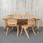Flash Furniture Emmy YU-YCY-060-0034-RECT-TBL-NAT-GG Preschool Activity Table Set with 4 Stacking Chairs, Rectangular, Adjustable Height, Natural