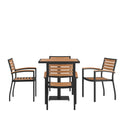 Flash Furniture XU-DG-104560064-GG 30" Square Patio Dining Table Set with 4 Stacking Chairs, Faux Teak Slatted Top, Steel Frame