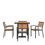 Flash Furniture XU-DG-104560064-GG 30" Square Patio Dining Table Set with 4 Stacking Chairs, Faux Teak Slatted Top, Steel Frame