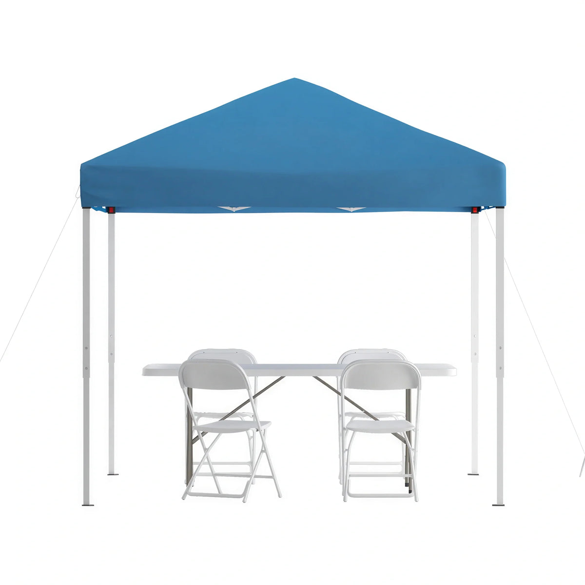 Flash Furniture JJ-GZ88183Z-4LEL3-BLWH-GG 8' x 8' Blue Pop-Up Canopy, 6' Folding Table and 4 White Folding Chairs Set