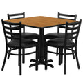 Flash Furniture HDBF1015-GG 36" Square Table and 4-Chair Set, 30" High, Natural Laminate, Black Vinyl Ladder-Back Chairs