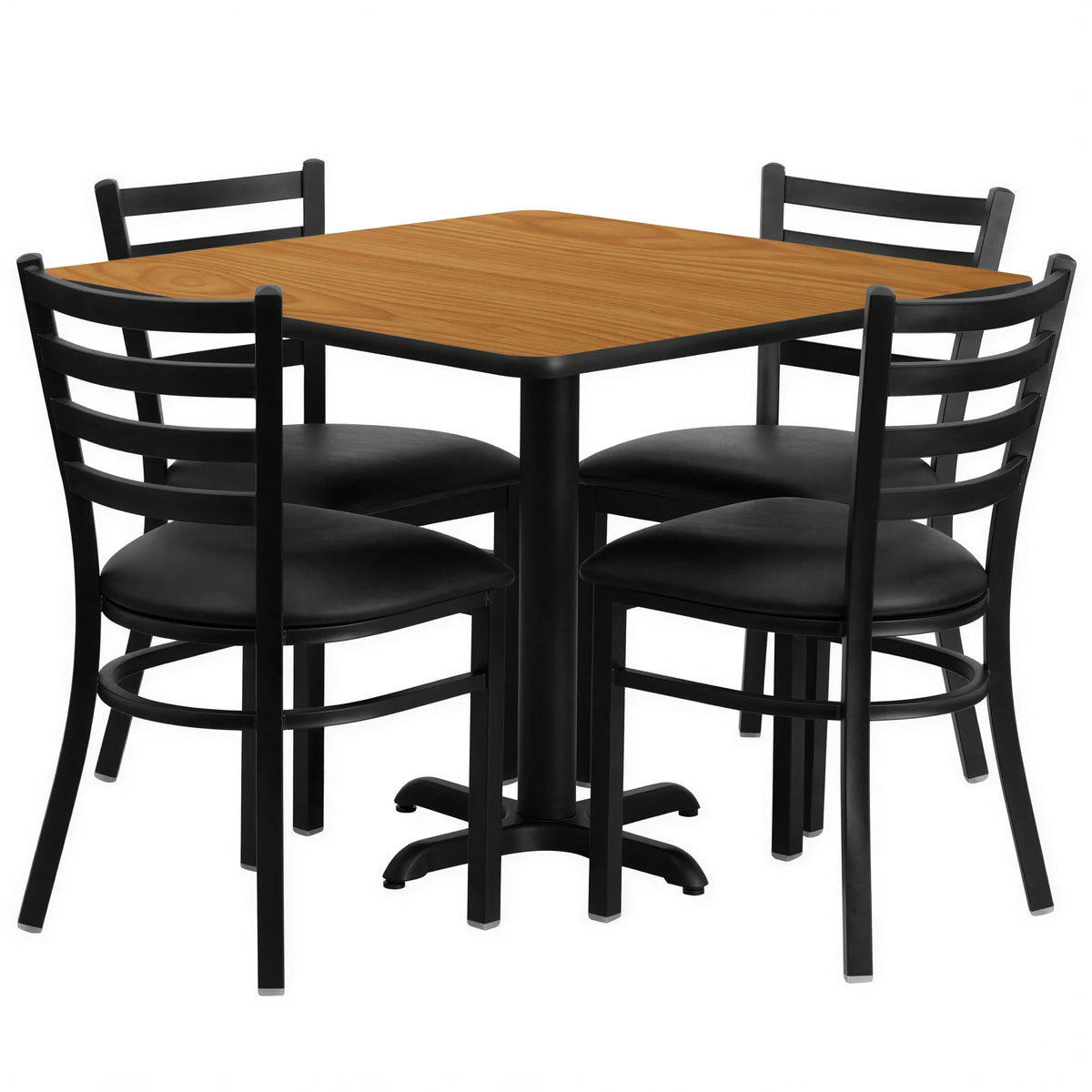 Flash Furniture HDBF1015-GG 36" Square Table and 4-Chair Set, 30" High, Natural Laminate, Black Vinyl Ladder-Back Chairs