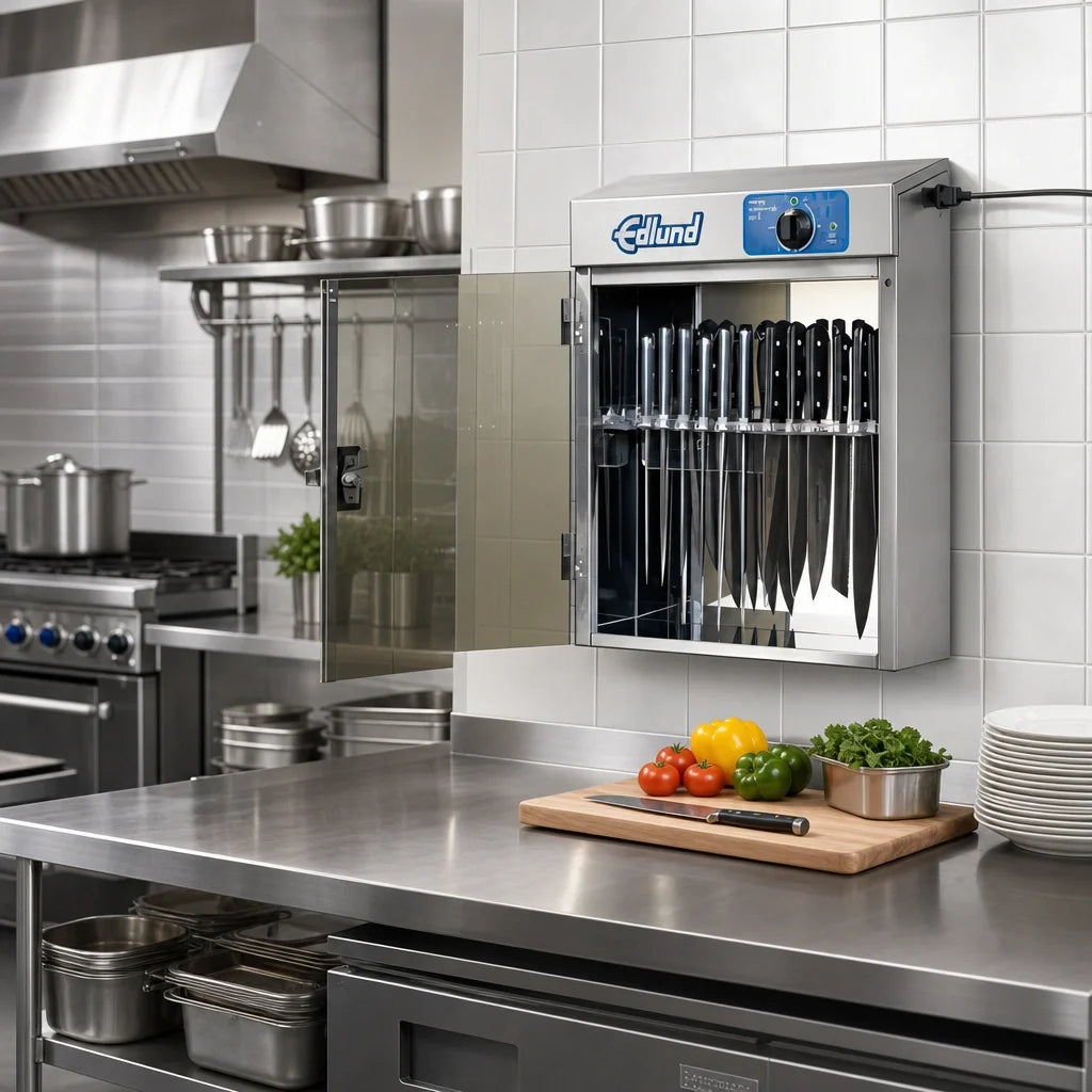 Edlund KSUV-18 UV Knife Sterilizer Cabinet, Stainless Steel, Countertop, 12-Knife Capacity, Mechanical Timer