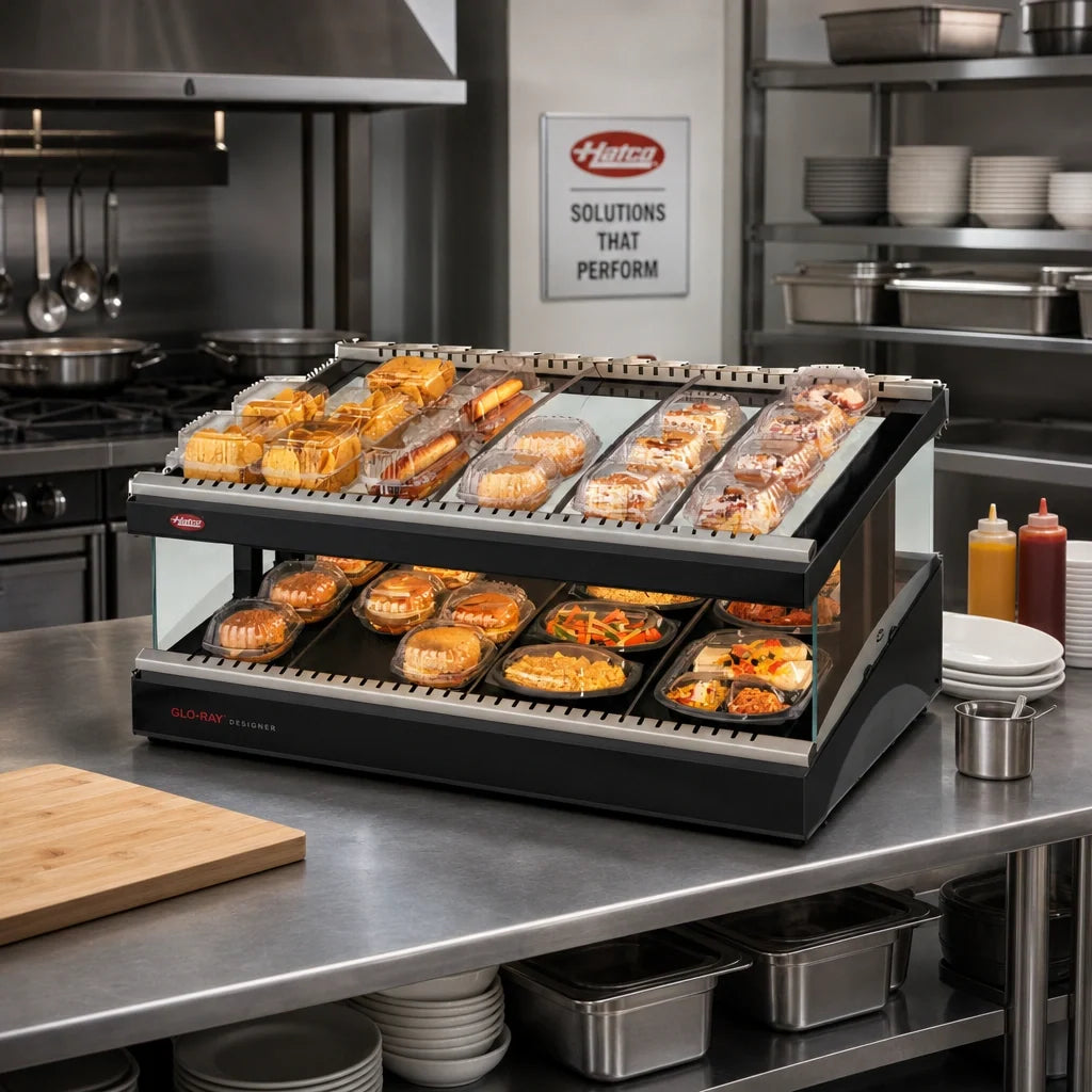 Hatco Glo-Ray® GR3SDS-39 39-Inch Slanted Countertop Hot Food Display Warmer with Heated Glass Shelf, Adjustable Thermostat and LED Lighting