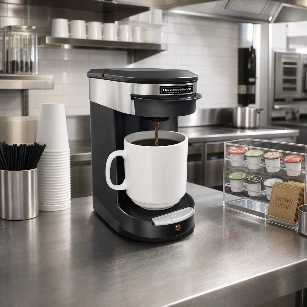 Hamilton Beach Commercial HDC200S-CE Hamilton Beach Single-Cup Pod Coffee Maker, Front-Loading, 230V, Black Case of 6