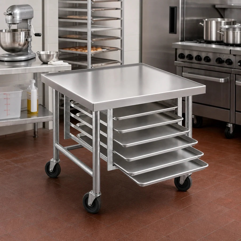 Advance Tabco MT-MG-303 Mobile Mixer Table, 36 x 30 x 28 Inches, Stainless Steel Top, Galvanized Base, 6-Pan Rack