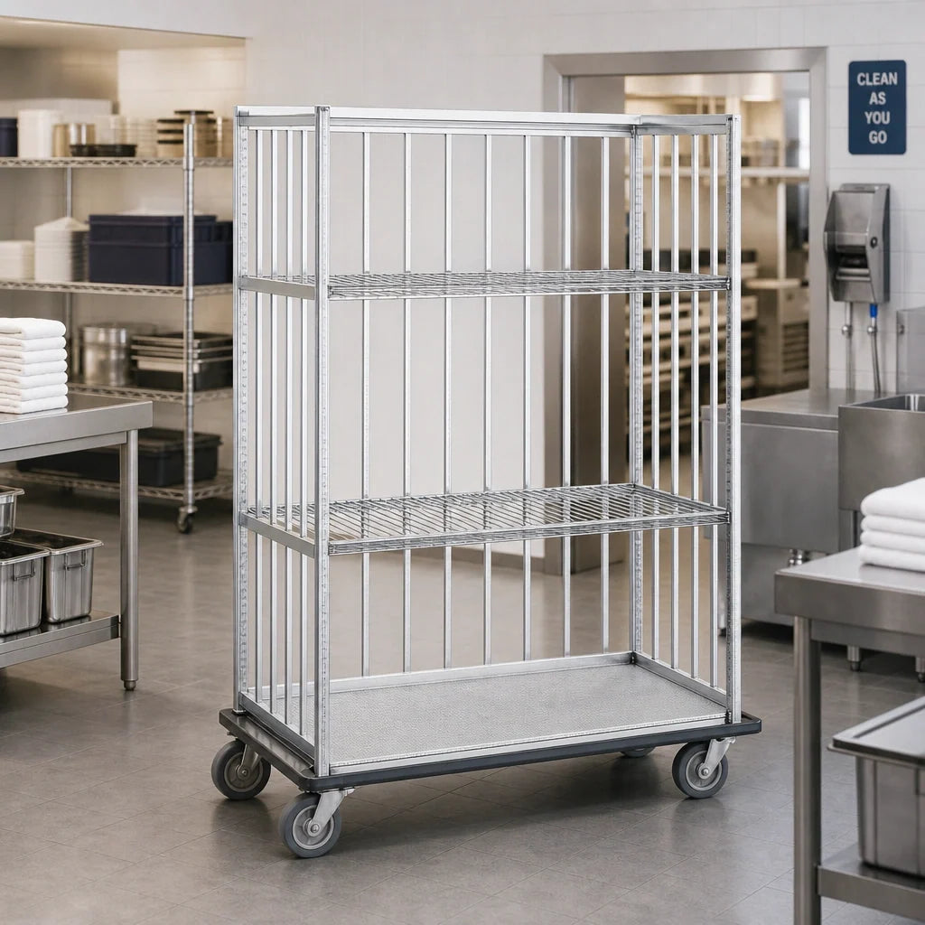 Metro Super Erecta CLTS2460C Convertible Linen Truck, Open Wire, 3-Sided Top Frame, 60"W x 24"D x 70"H, Chrome