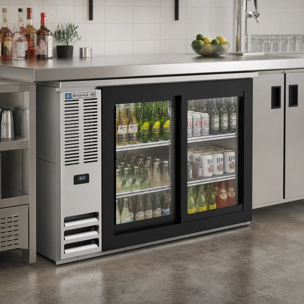 Beverage Air BB48HC-GS-S 48-Inch Two-Section Back Bar Refrigerator with Sliding Glass Doors, Stainless Steel, 15.139 Cu. Ft.