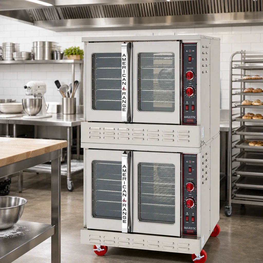 American Range M-HE DBL Double-Deck Bakery-Depth Gas Convection Oven, Thermostatic, 5-Pan Capacity per Deck