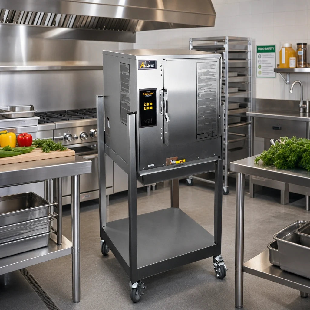 AccuTemp Evolution P61201E060 SGL 6-Pan Boilerless Convection Steamer, LP Gas, 120V, With Stand