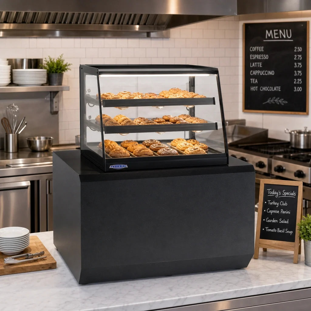 Federal Industries Elements EH4828 47-Inch Countertop Heated Merchandiser with 2 Adjustable Shelves, Tempered Glass and Lighting