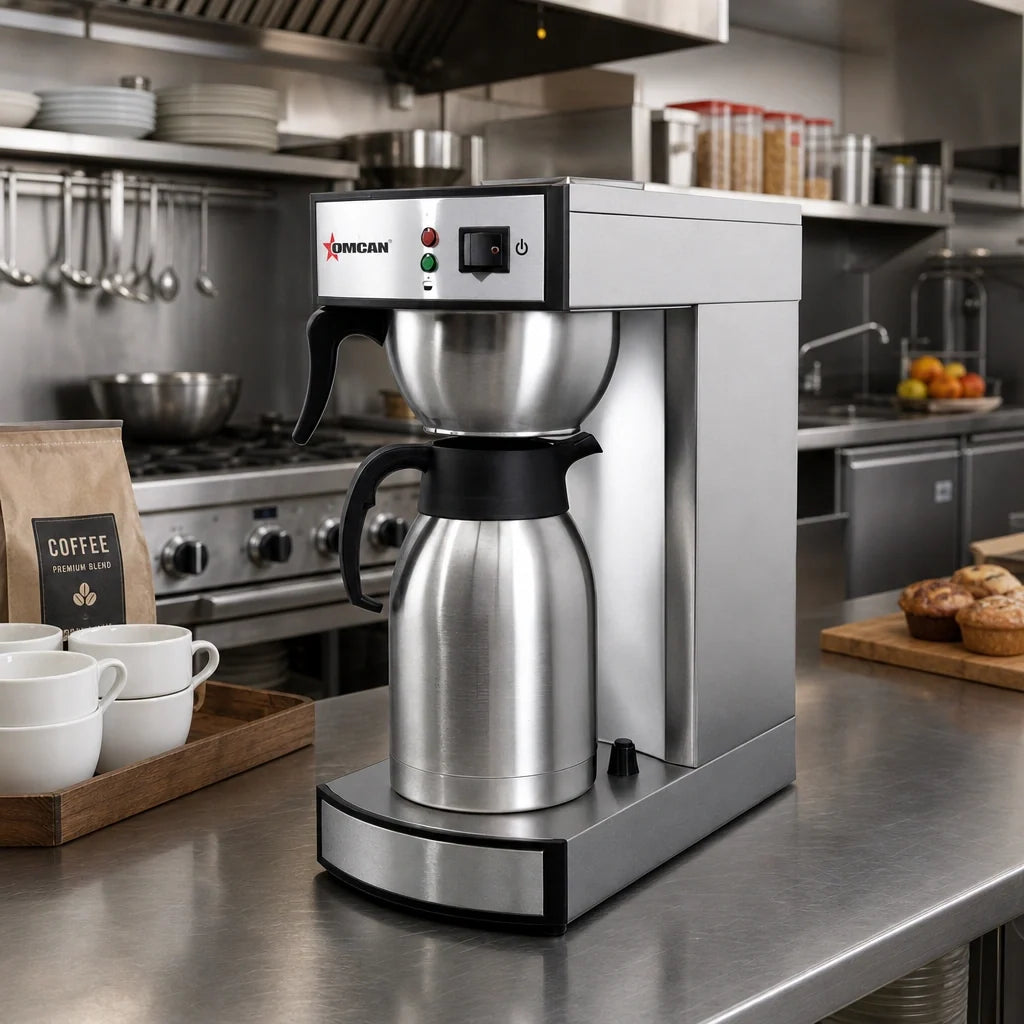 Omcan 44315 Commercial Stainless Steel Manual Pourover Coffee Maker with 2-Liter Thermal Carafe