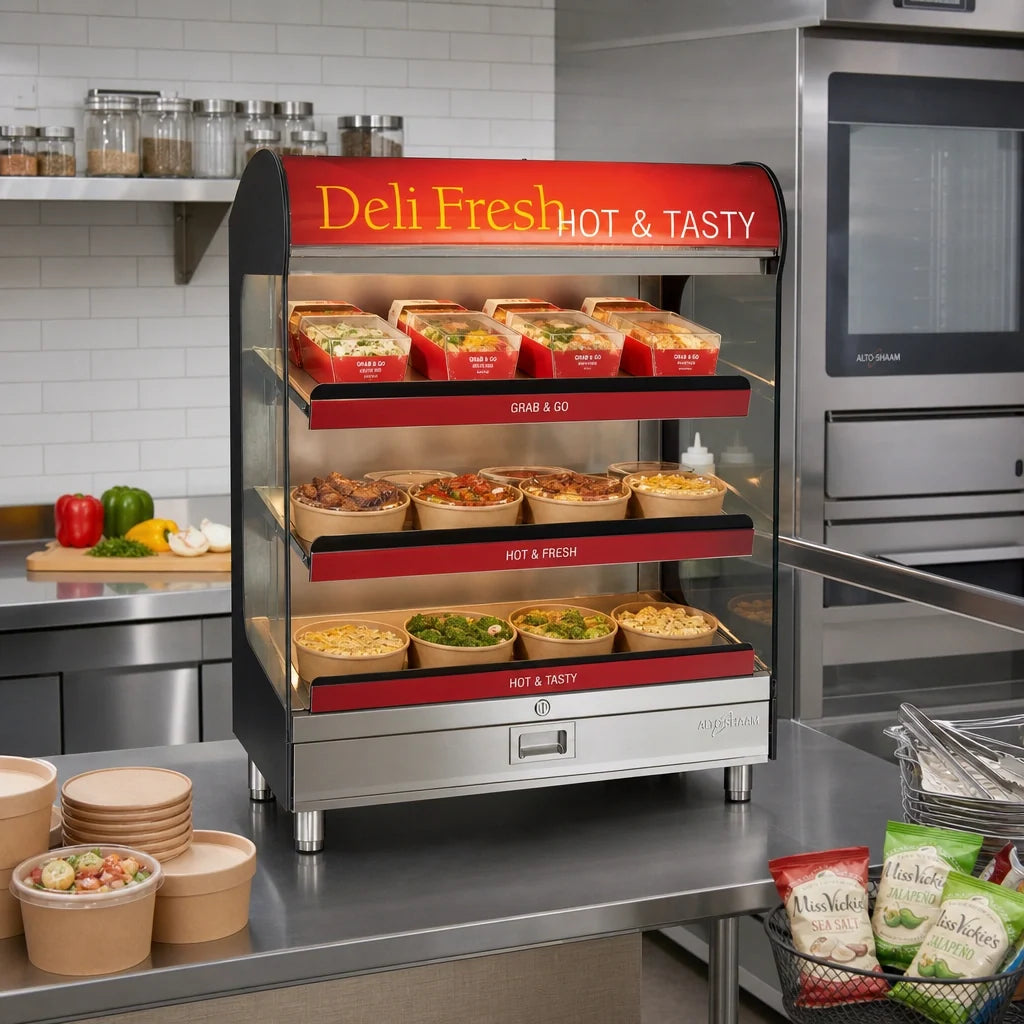 Alto-Shaam Halo Heat HSM-36/3S/T 36-Inch Countertop Self-Service Heated Shelf Merchandiser, 3 Heated Shelves, 72 lb Capacity, LED Lighting