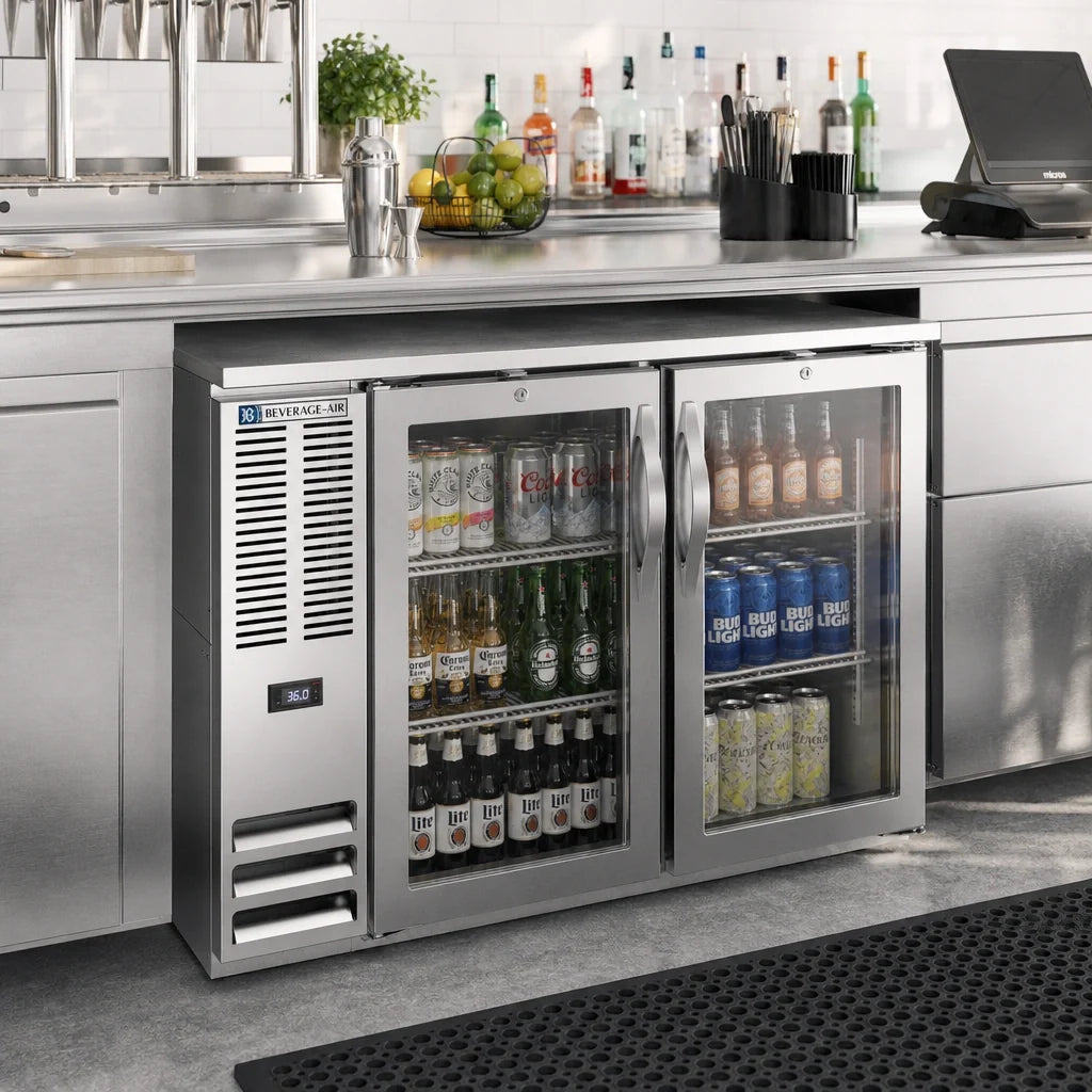 Beverage Air BB48HC-G-S 48-Inch Two-Section Glass Door Back Bar Refrigerator, Stainless Steel, 15.1 Cu. Ft., Self-Contained