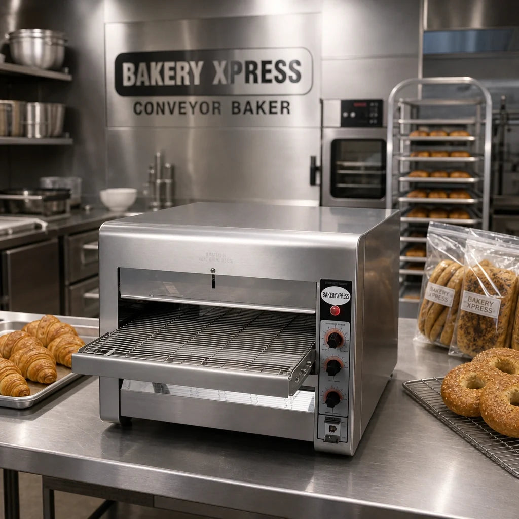 DoughXpress BakeryXpress DXP-CB001 14-Inch Countertop Electric Conveyor Baker, Single-Deck, Variable-Speed, 220/240V