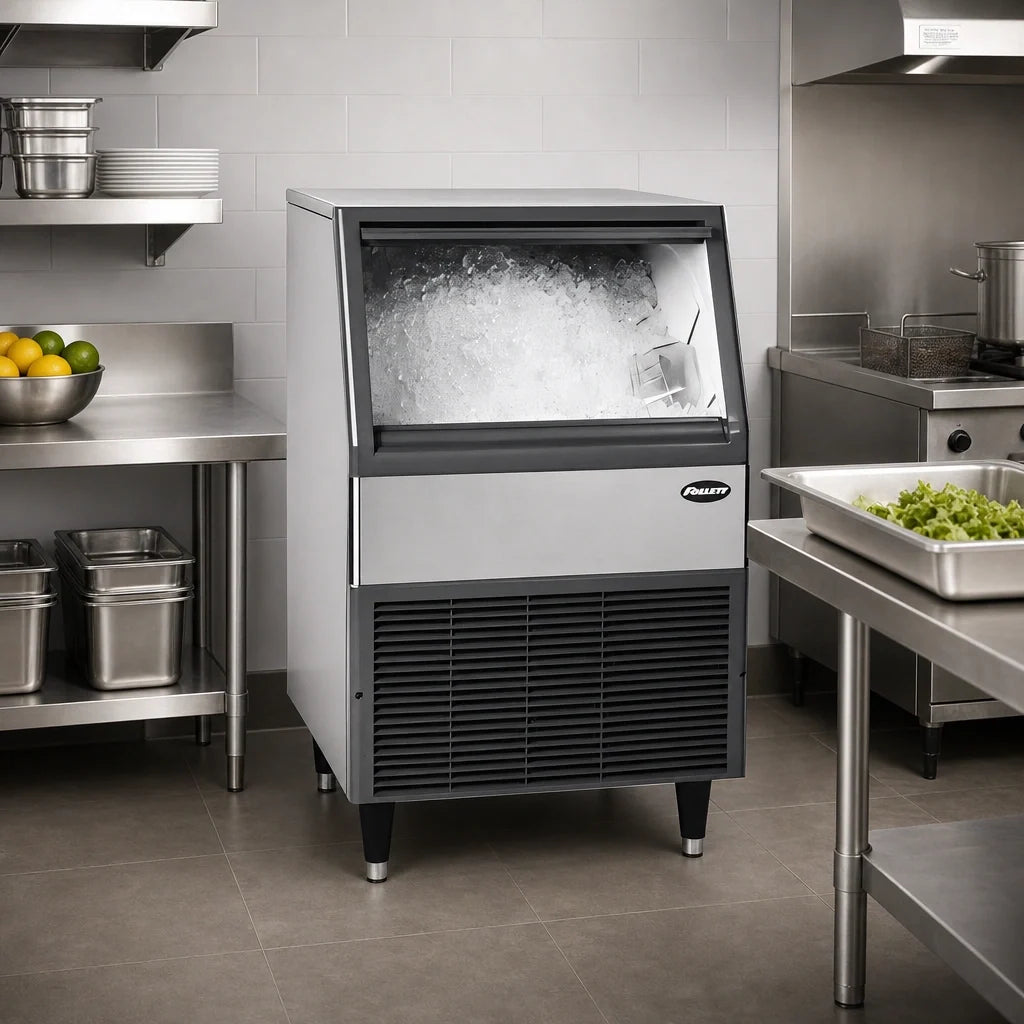 Follett UFE414A80 Integrated Flake Ice Machine, 425 lb/24 hr, 75 lb Bin, Air-Cooled, Stainless Steel