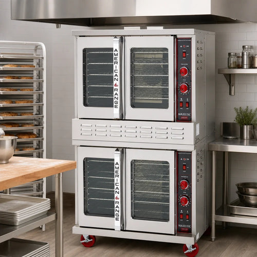 American Range M DBL Double-Deck Bakery-Depth Gas Convection Oven with Thermostatic Controls and 50/50 Glass Doors