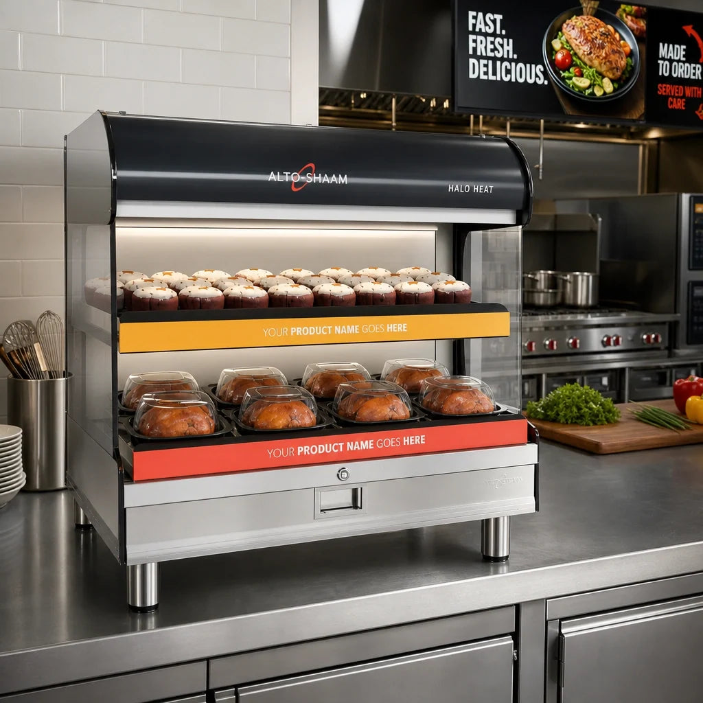 Alto-Shaam Halo Heat HSM-36/2S/T 36-Inch Countertop Self-Service Heated Shelf Merchandiser, 2 Shelves, LED Lighting, Thermostatic Controls