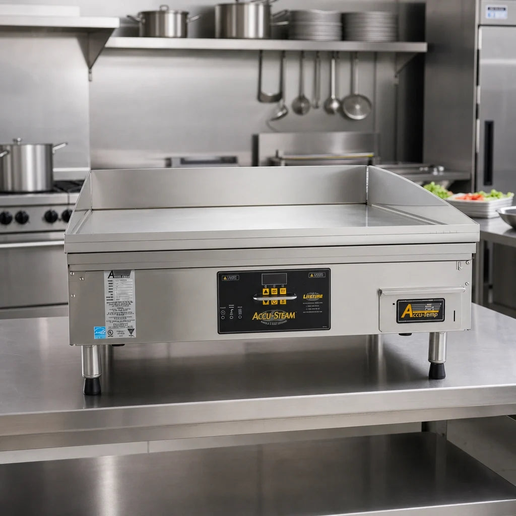 AccuTemp AccuSteam Griddle EGF4803A2450-T1 Electric Steam-Heated Countertop Griddle, 24 x 30-Inch, Digital Controls, 480V 3-Phase