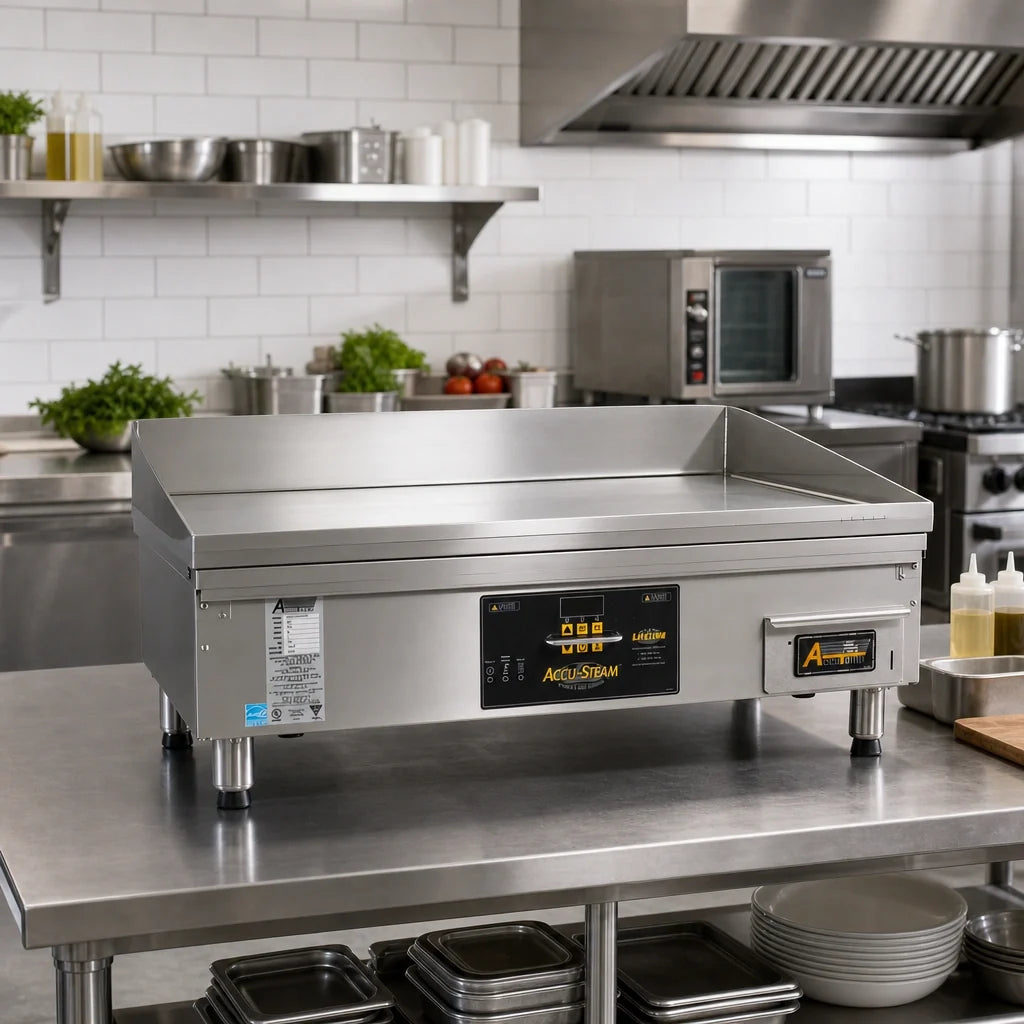 AccuTemp AccuSteam Griddle EGF2403B4850-T1 Countertop Electric Steam-Heated Griddle, 48 x 24-Inch Surface, Digital Controls