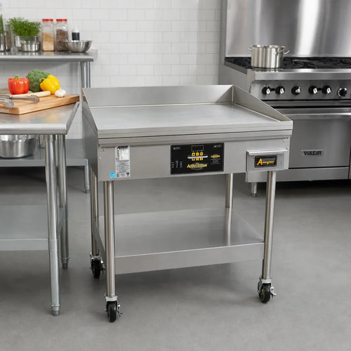 AccuTemp AccuSteam Griddle EGF4803A2450-S2 Electric Commercial Griddle, 24 x 30-Inch Stainless Steel Surface, Digital Controls, Stand With Casters