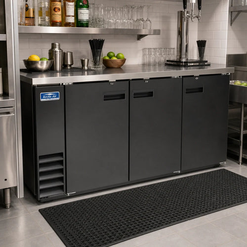 Arctic Air ABB72 73-Inch 3-Door Solid Door Back Bar Refrigerator, 20.7 Cu. Ft., Black Exterior, Stainless Steel Top