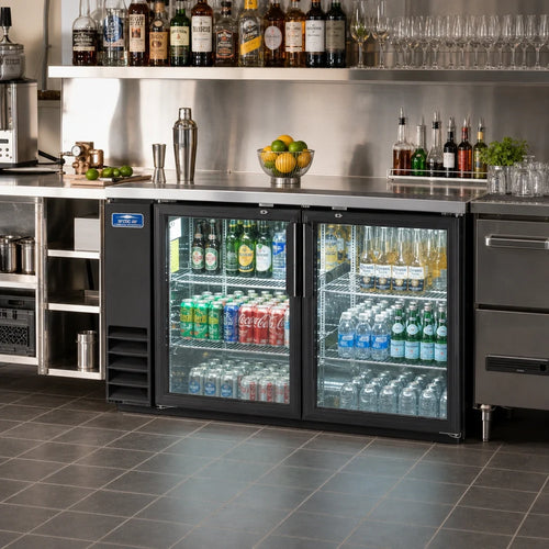 Arctic Air ABB60G Two-Section Glass Door Back Bar Refrigerator, 61-Inch, 16.7 Cu. Ft., Black, Side-Mounted Self-Contained