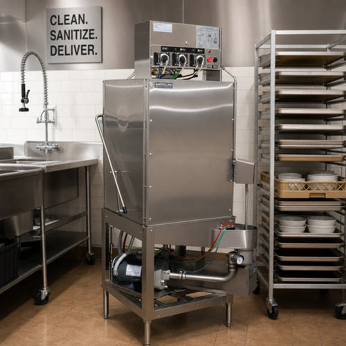 American Dish Service AFB-C Door-Type Bakery Dishwasher, Low-Temp Chemical Sanitizing, Single Rack, Corner Design, 37 Racks/Hour