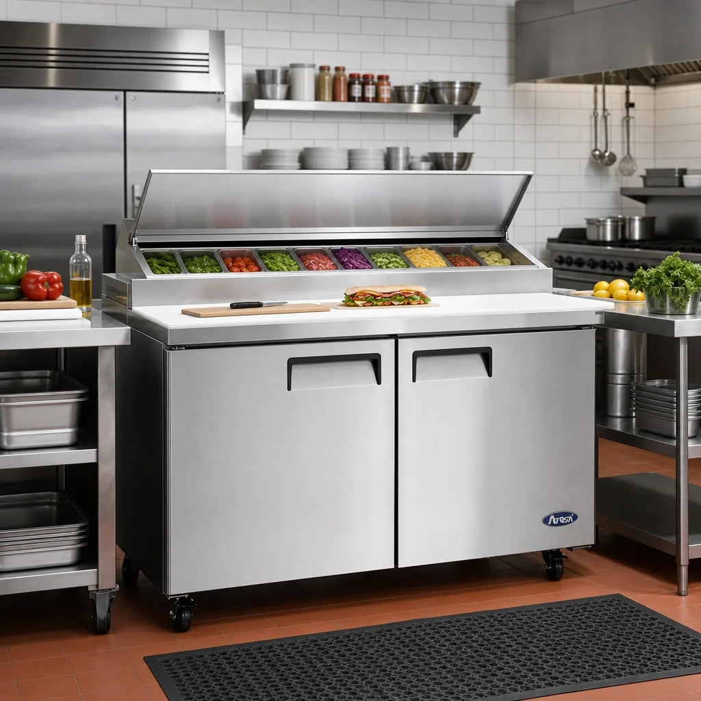 Atosa MSF8307GR-NTCV Two-Section Mega Top Sandwich/Salad Prep Table Refrigerator, 24-Pan, 60-1/5-Inch Wide