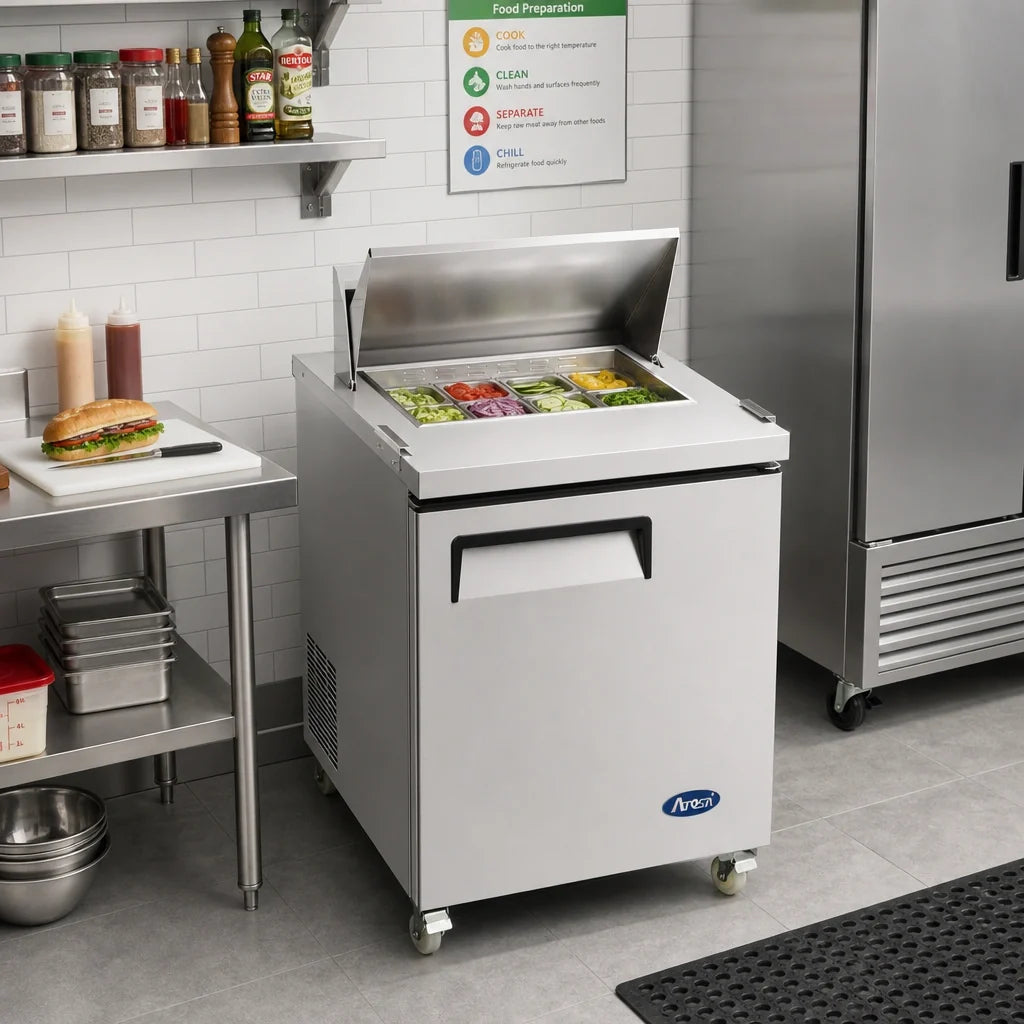 Atosa MSF8305GR 27-1/2-Inch 1-Section Mega Top Sandwich/Salad Prep Table Refrigerator, 12 1/6 Pans