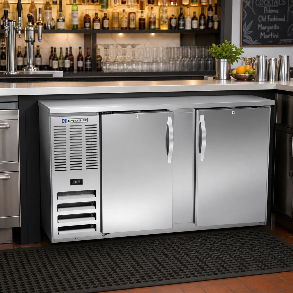 Beverage Air BB58HC-S Two-Section Solid-Door Back Bar Refrigerator, 58-Inch Wide, Stainless Steel, Self-Contained R290