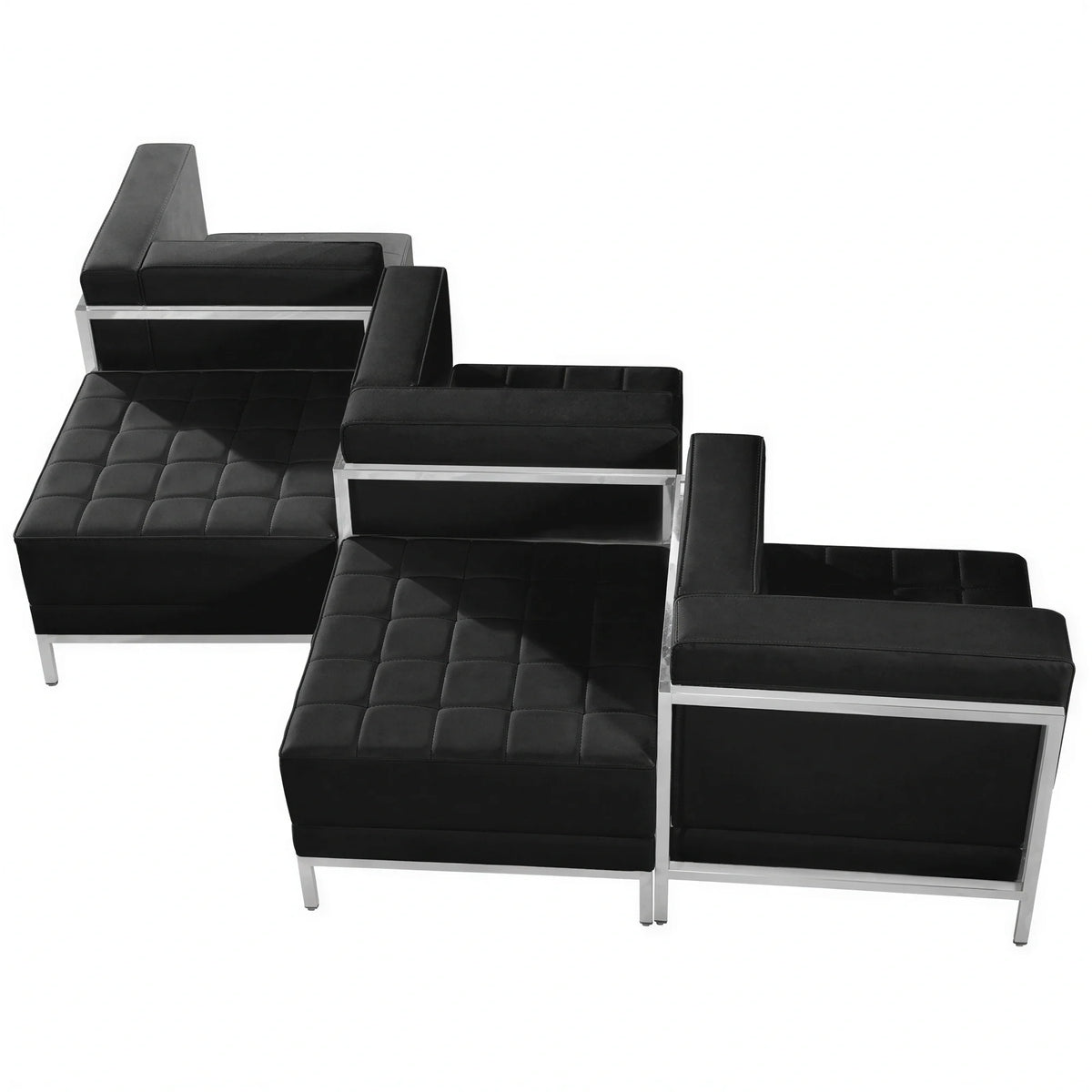 Flash Furniture Hercules - Imagination ZB-IMAG-SET5-GG Modular Black LeatherSoft Chair & Ottoman Set, 3 Right Corner Chairs, 2 Ottomans