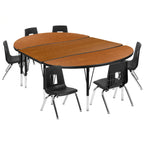 Flash Furniture Emmy XU-GRP-14CH-A3048CON-48-OAK-T-P-GG Adjustable Oval Activity Table and 6 Stack Chairs, Oak/Black