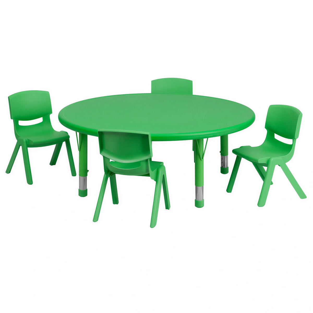 Flash Furniture YU-YCX-0053-2-ROUND-TBL-GREEN-E-GG Preschool Activity Table Set with Round Adjustable Table and 4 Green Stacking Chairs