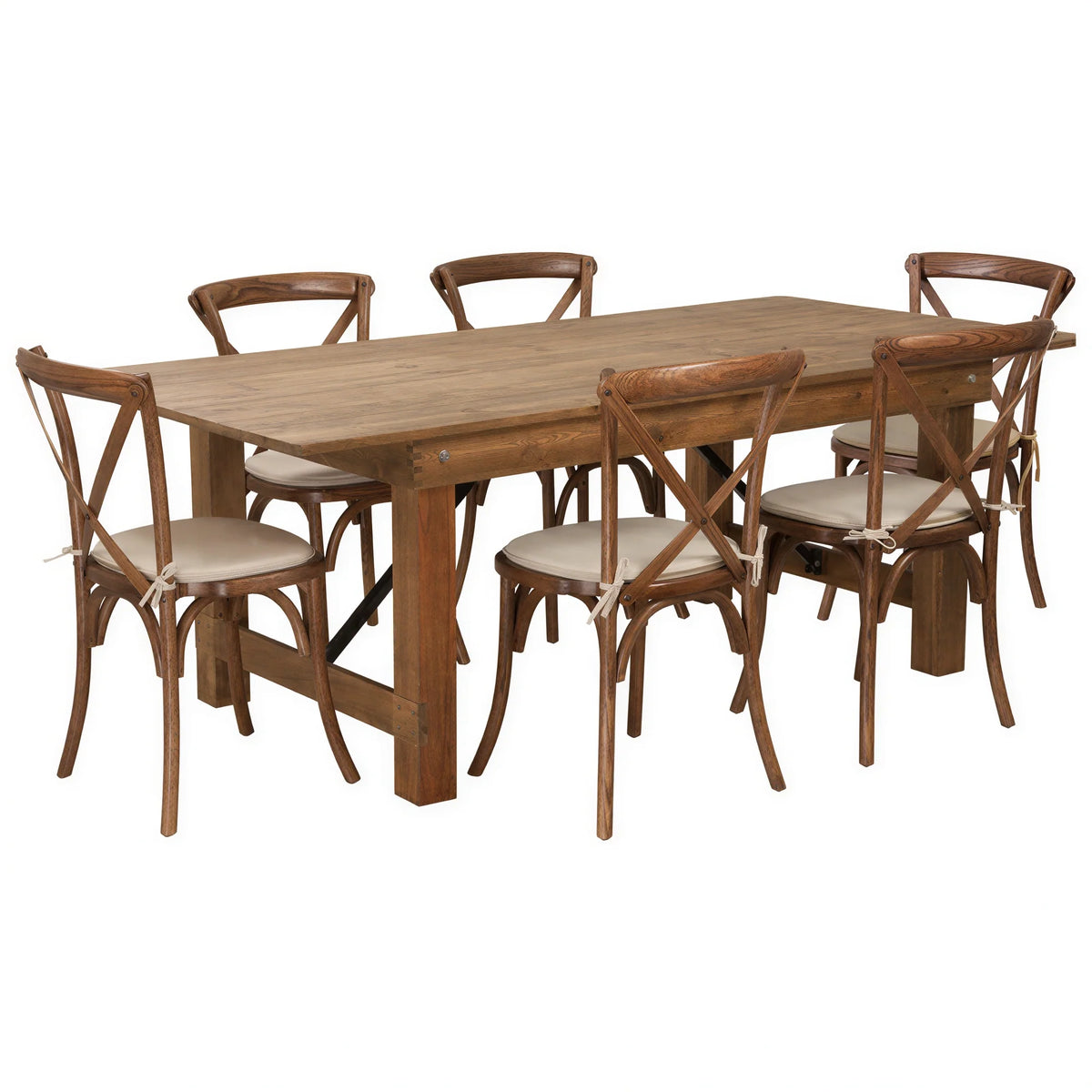 Flash Furniture Hercules XA-FARM-9-GG 84" Rectangular Folding Farm Table Set with 6 Stacking Cross-Back Chairs