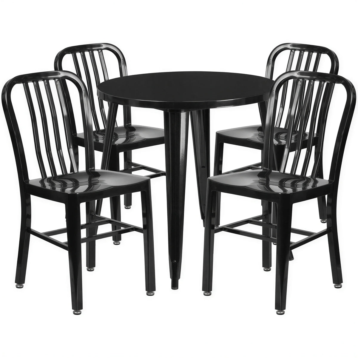 Flash Furniture CH-51090TH-4-18VRT-BK-GG 30-Inch Round Table and Four Black Metal Vertical-Slat Chairs Set