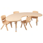 Flash Furniture Emmy YU-YCX-0043-2-MOON-TBL-NAT-E-GG Preschool Half-Moon Activity Table Set, Adjustable Height, with 4 Stacking Chairs