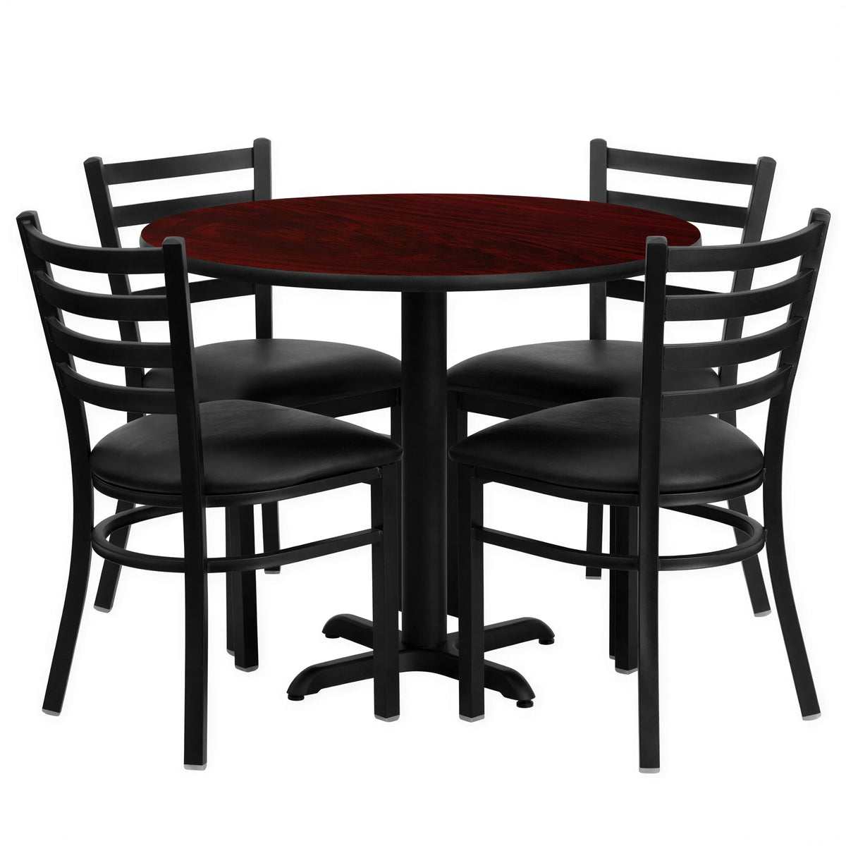 Flash Furniture HDBF1030-GG Round Table and Chair Set, 36-Inch Mahogany Laminate Table, 4 Black Vinyl Ladder-Back Chairs