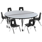 Flash Furniture Emmy XU-GRP-14CH-A60-HCIRC-GY-T-P-CAS-GG 60-Inch Round Laminate Activity Table with 6 Stack Chairs, Adjustable 17-25-Inch Height
