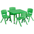 Flash Furniture YU-YCX-0023-2-SQR-TBL-GREEN-E-GG Preschool Activity Table Set, 24" Square, Adjustable Height, Green, with 4 Chairs