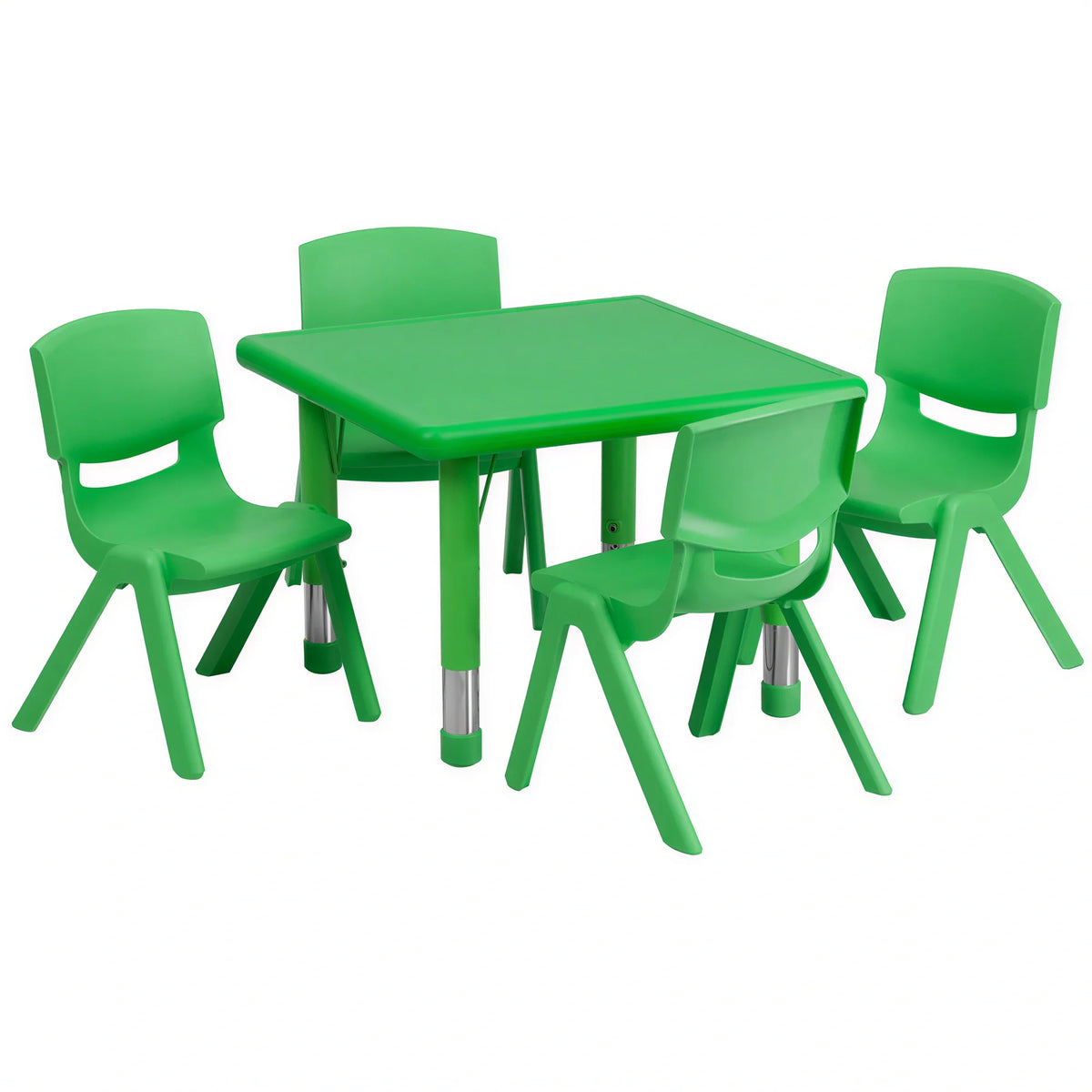 Flash Furniture YU-YCX-0023-2-SQR-TBL-GREEN-E-GG Preschool Activity Table Set, 24" Square, Adjustable Height, Green, with 4 Chairs