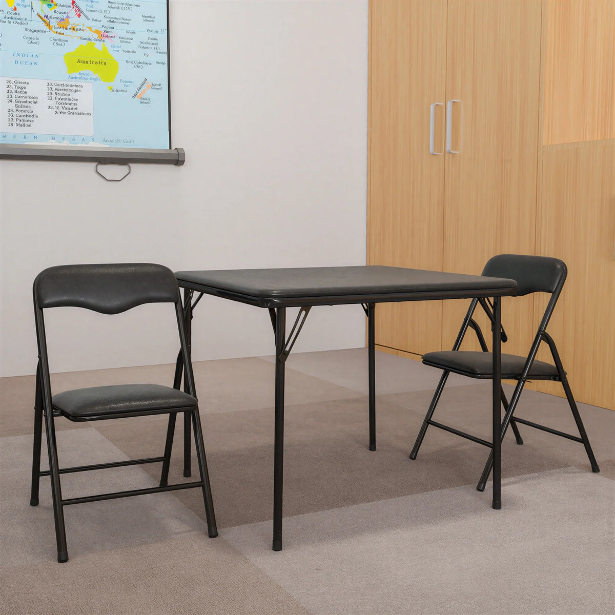 Flash Furniture JB-10-CARD-BK-GG Kids' Folding Table and Chair Set, 24" Square, 20-1/4"H, Black Vinyl, 2 Chairs